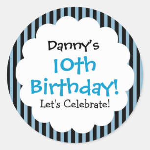 10th Birthday Sticker Blue Stripes V1CA