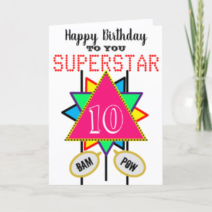 10th Birthday Superstar Pink Triangle Any AGE Card