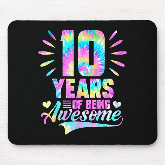 10th Birthday Tie-dye 10 Year Of Being Awesome  Mouse Mat (Front)