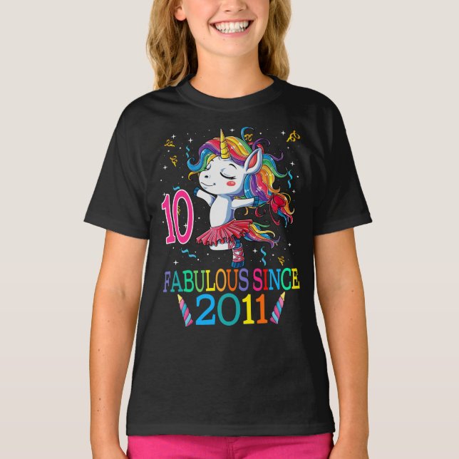 10th Birthday Unicorn Fabulous Since 2011 T-Shirt (Front)