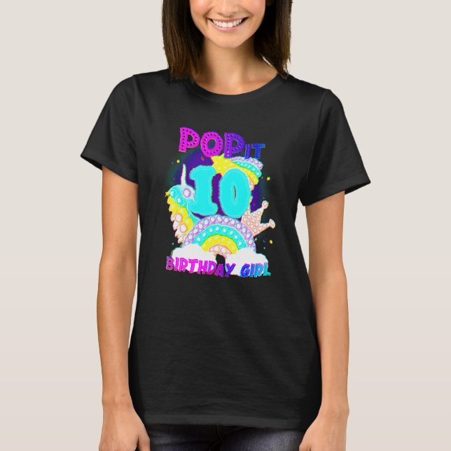 10th Birthday Unicorn Fidget Pop It Birthday Girl  T-Shirt (Front)