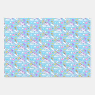 10th Birthday Unicorn Pattern 3 Colours Wrapping  Wrapping Paper Sheet