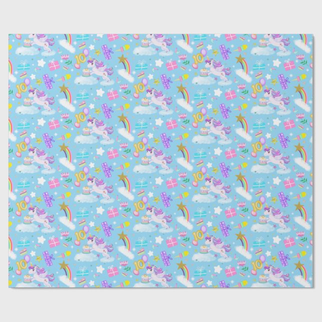 10th Birthday Unicorn Pattern Wrapping Paper  (Flat)