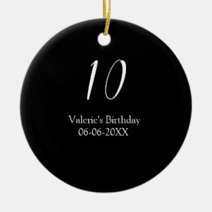 10th birthday white black name date calligraphy ceramic tree decoration