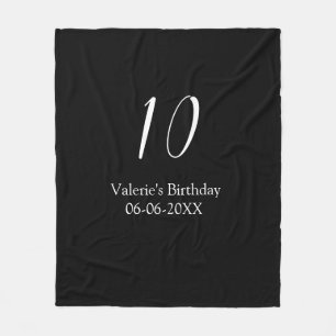 10th birthday white black name date calligraphy fleece blanket
