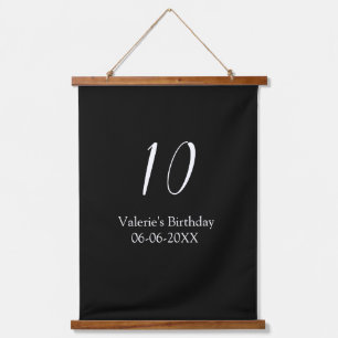 10th birthday white black name date calligraphy hanging tapestry