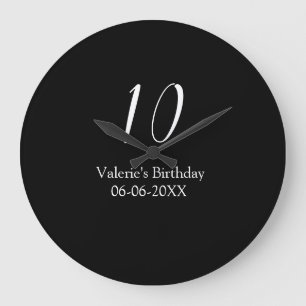 10th birthday white black name date calligraphy large clock
