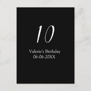 10th birthday white black name date calligraphy  postcard