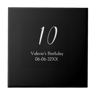 10th birthday white black name date calligraphy tile