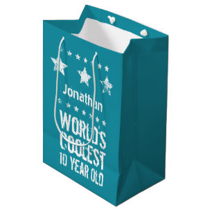 10th Birthday World's Coolest 10 Year Old Teal E17 Medium Gift Bag