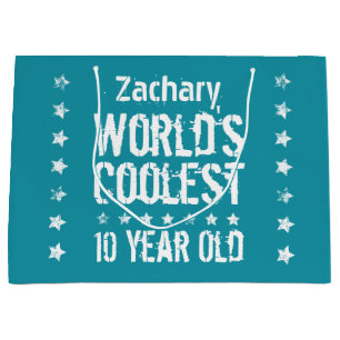 10th Birthday World's Coolest 10 Year Old Teal E18 Large Gift Bag