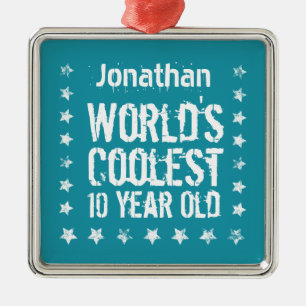 10th Birthday World's Coolest 10 Year Old Teal M01 Metal Tree Decoration