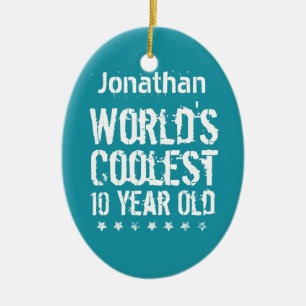10th Birthday World's Coolest 10 Year Old Teal M02 Ceramic Tree Decoration