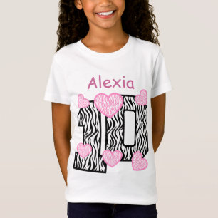 10th Birthday  Zebra Pink Hearts Custom Name 3 T-Shirt