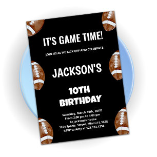 10th Black Football Birthday Invitations