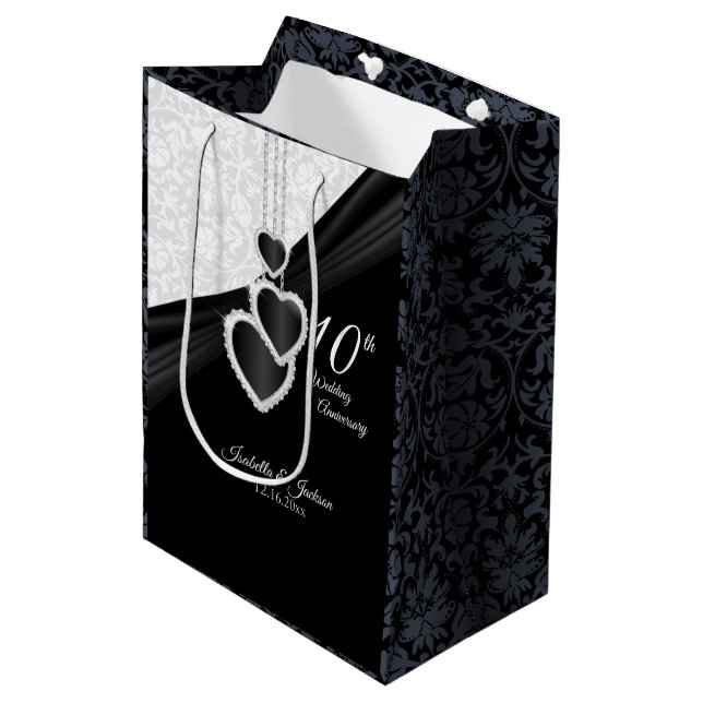 10th Black Onyx and White Anniversary - Medium Medium Gift Bag (Front Angled)