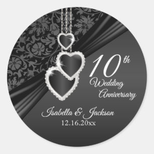 10th Black Onyx Wedding Anniversary Classic Round  Classic Round Sticker
