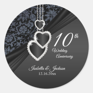 10th Black Onyx Wedding Anniversary Classic Round Sticker