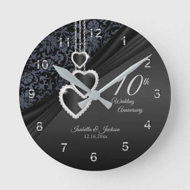 10th Black Onyx Wedding Anniversary  Design Round Clock (Front)