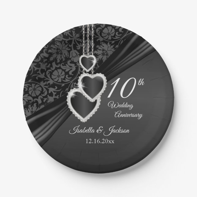 10th Black Onyx Wedding Anniversary Paper Plates (Front)