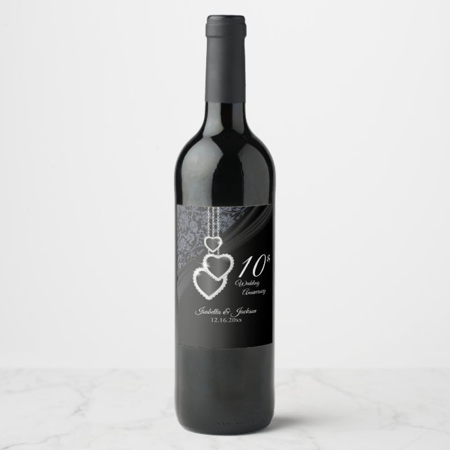 10th Black Onyx Wedding Anniversary Wine Label (Front)