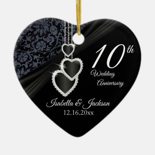 10th Black Onyx Wedding Anniversary with Photo Ceramic Tree Decoration (Front)