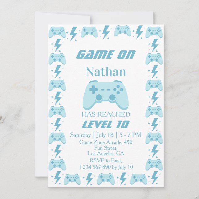 10th Boy Birthday | Level Up Video Game Party  Invitation (Front)