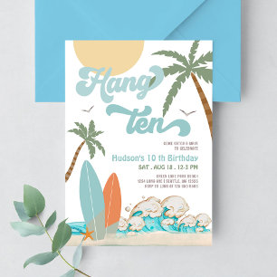 10th Boy Surf Surfing Birthday Beach Party Invitation
