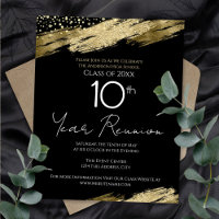 10th Class Reunion Budget Gold Black Invitation