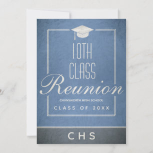 10th Class Reunion Elegant Script Blue Black Invitation