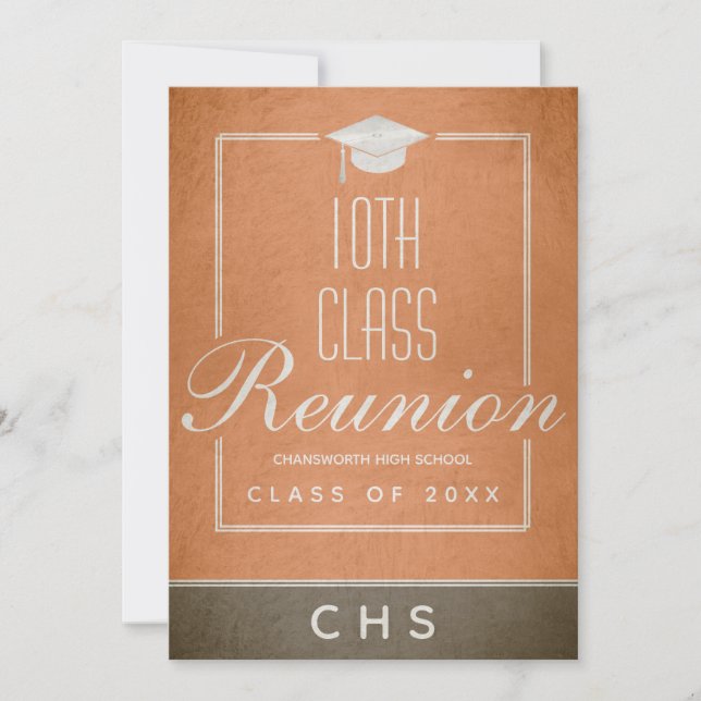 10th Class Reunion Elegant Script Orange Invitation (Front)
