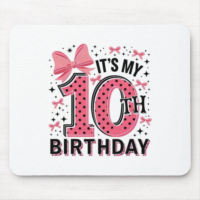 10th Coquette Birthday Girl 10 Years Old Girl Coqu Mouse Mat (Front)