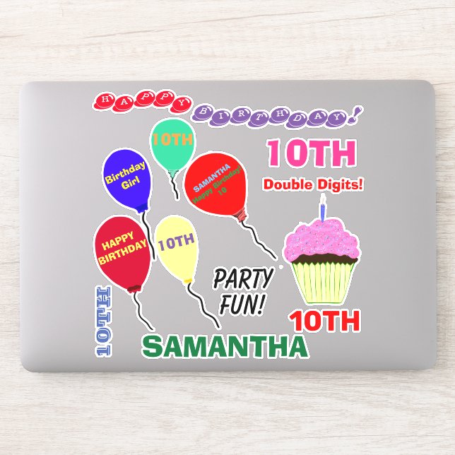 10th Cupcake Birthday Girl Balloons Vinyl (Computer)