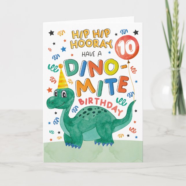 10th Dinosaur Birthday Card | Printable Dinosaur (Front)