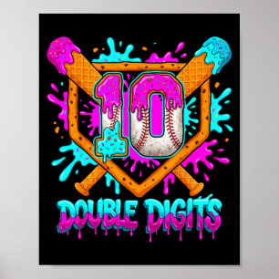 10th Double Digits Birthday Baseball Drip 10 Year Poster