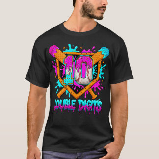 10Th Double Digits Birthday Baseball Drip 10 Year T-Shirt