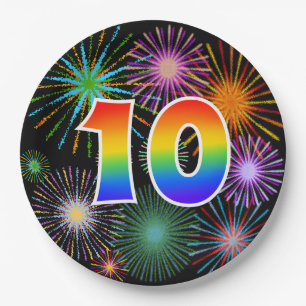 10th Event - Fun, Colorful, Bold, Rainbow 10 Paper Plate