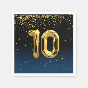 10th Gold Balloons and Confetti Napkins