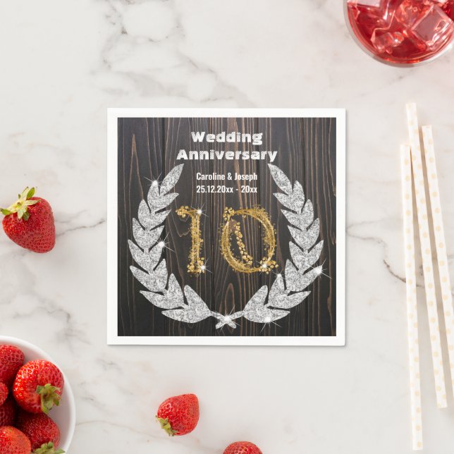 10th Gold & Diamond Laurel Wedding Anniversary Nap Napkin (Insitu)
