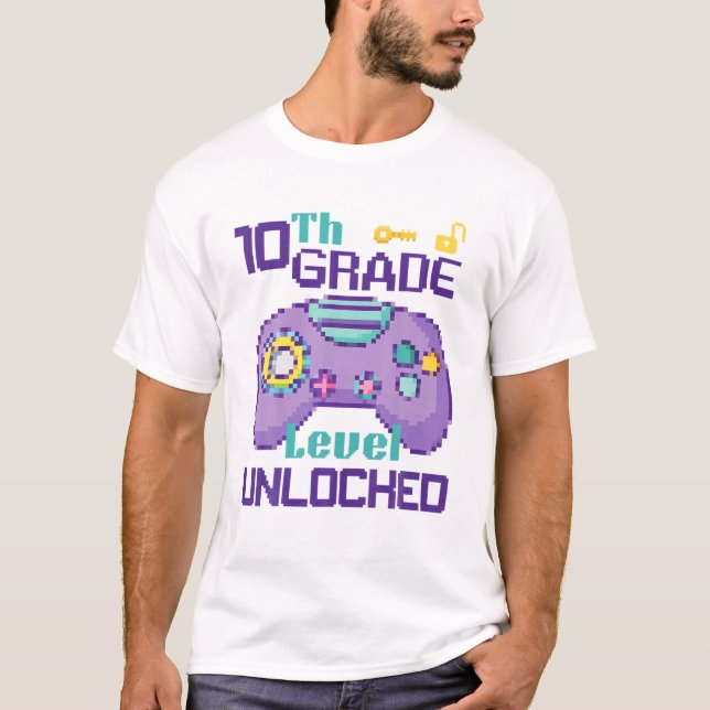 10Th Grade Level Unlocked Video Game Back To Schoo T-Shirt (Front)