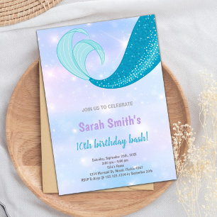 10th Mermaid birthday invitations