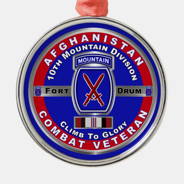 10th Mountain Division Afghanistan Veteran Metal Tree Decoration (Front)