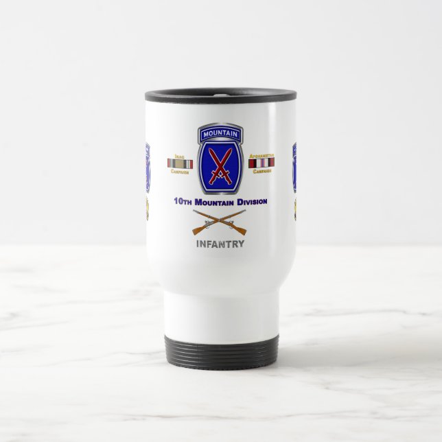 10th Mountain Division Iraq Afghan Ribbons Silver Travel Mug (Center)