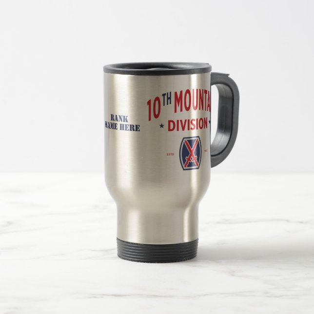 10th Mountain Division "Mountaineer" Travel Mug (Front Right)