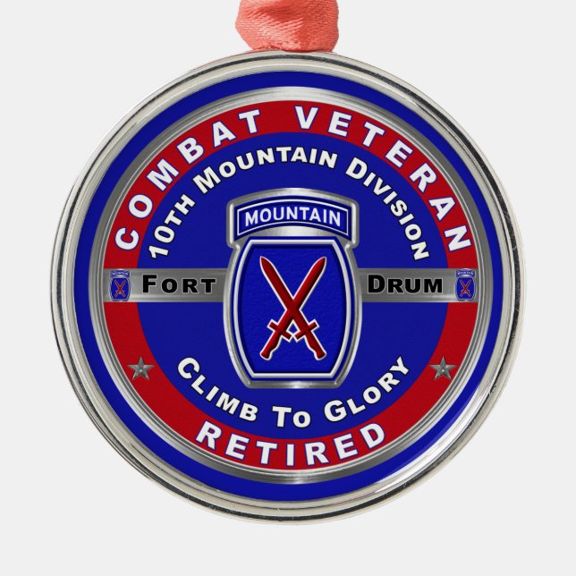 10th Mountain Division Retired Christmas   Metal Tree Decoration (Front)