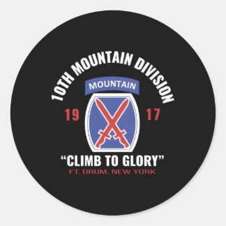 10Th Mtn Div Climb To Glory Classic Round Sticker
