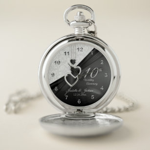 10th Onyx and White Wedding Anniversary Design 2 Pocket Watch