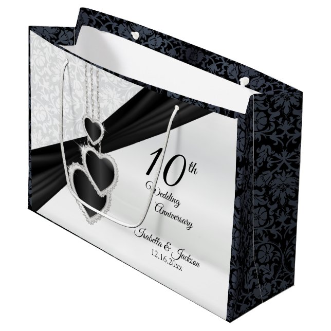 10th Onyx and White Wedding Anniversary - Large Large Gift Bag (Front Angled)