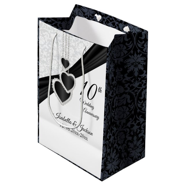 10th Onyx and White Wedding Anniversary Medium Gift Bag (Front Angled)