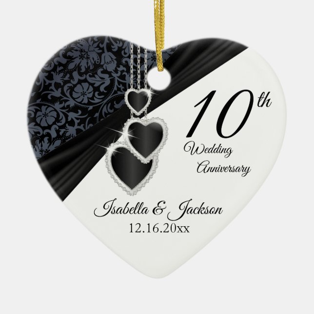10th Onyx Photo Wedding Anniversary with Photo Ceramic Tree Decoration (Front)
